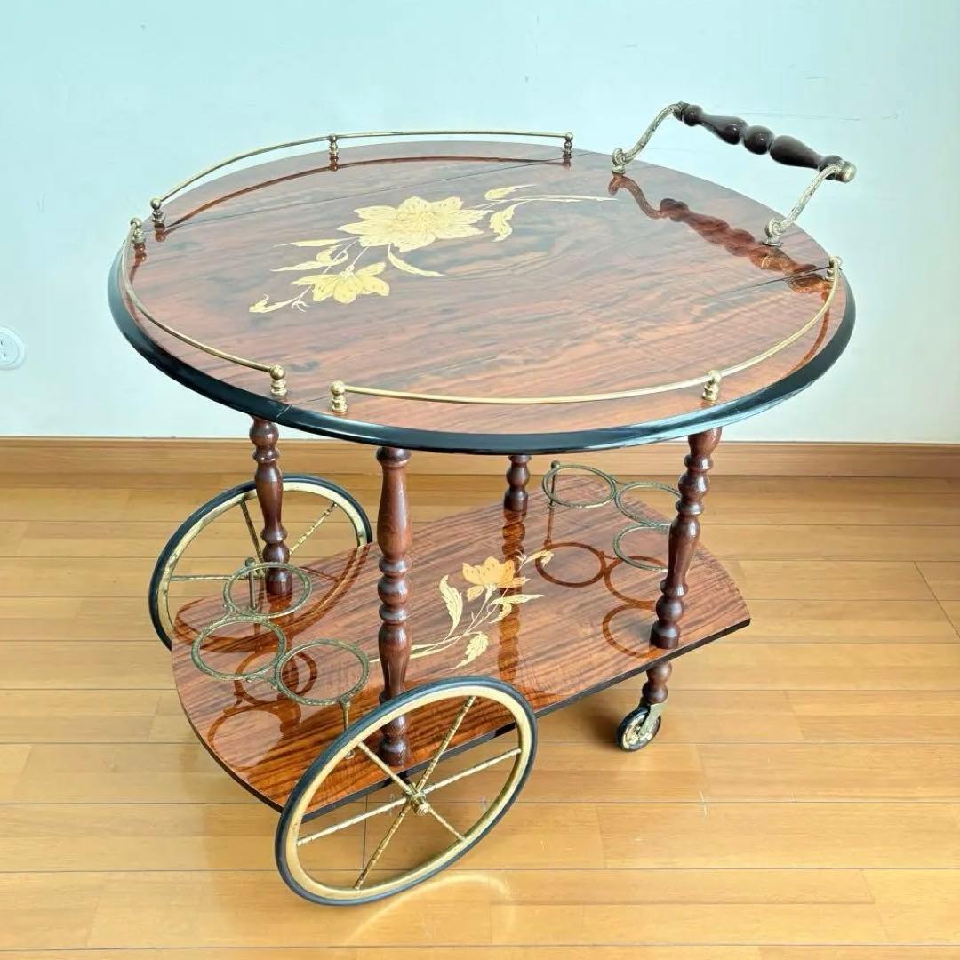 【アンティーク・送料込み】イタリアン 象嵌 キッチンワゴン バタフライワゴン