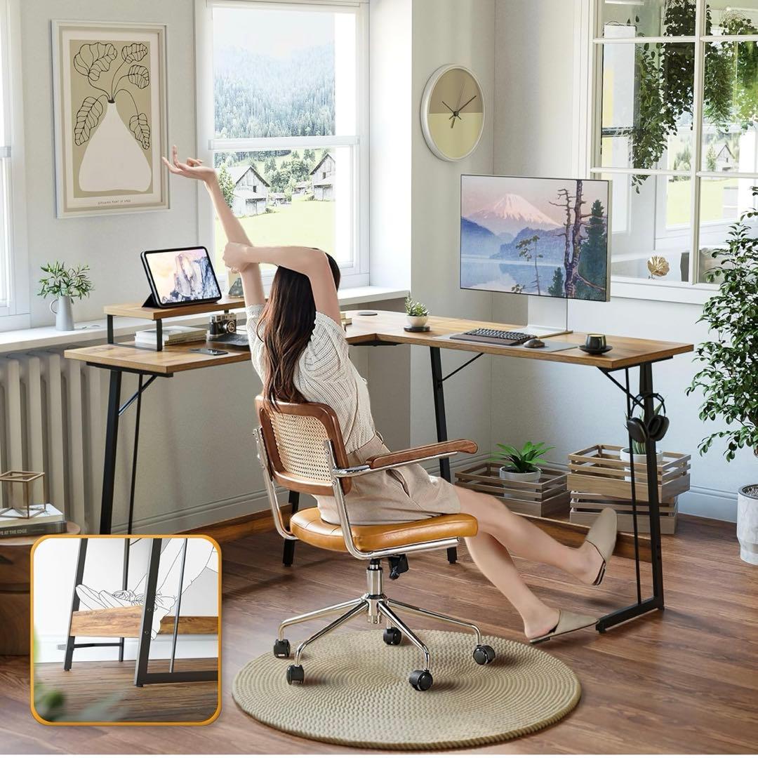 L字型パソコンデスク ナチュラルウッド 120kg