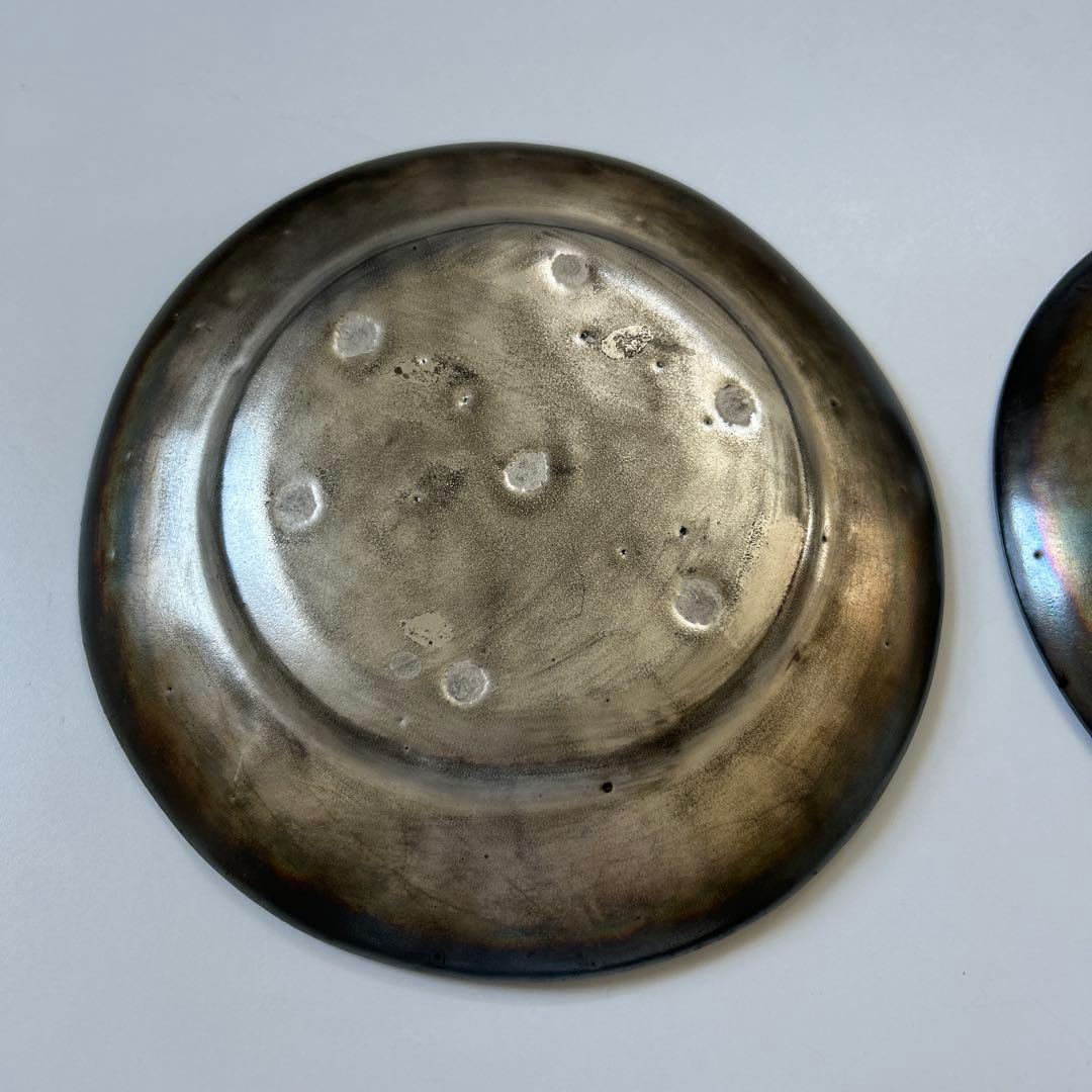 安藤雅信、銀彩、リム皿、2枚セット