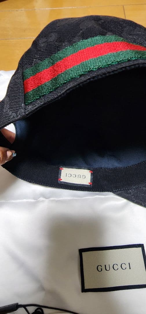 GUCCI ブラック ベースボールキャップ GGパターン　Sサイズ