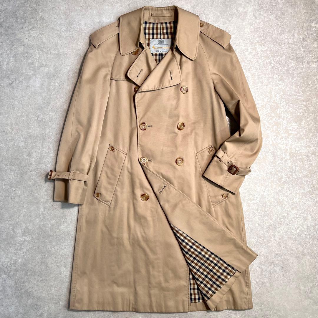【美品】80s 英国製 アクアスキュータム ダブルトレンチコート 36S