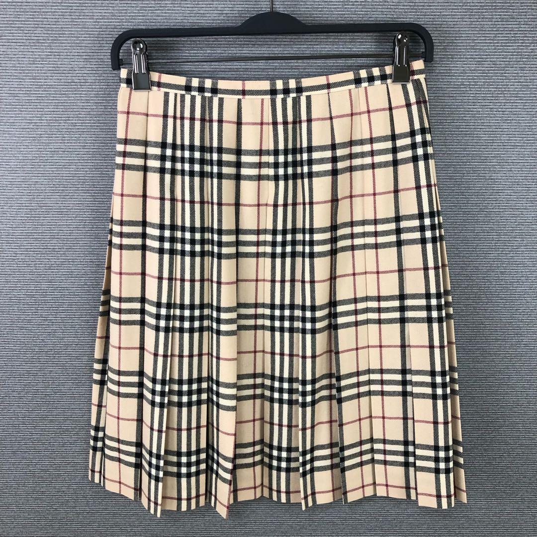 BURBERRY ウール ラップ プリーツ ひざ丈 スカート 38 ベージュ