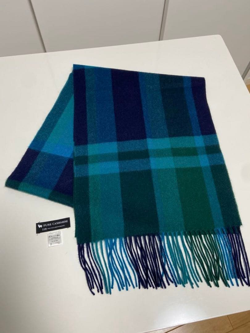 ♡23区♡2024AW完売 カシミヤチェックマフラー♡ブルーグリーン 美品