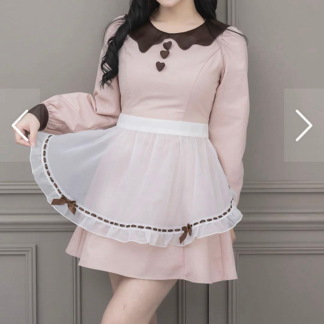 pium melty chocolate フリルエプロンワンピース ピンク