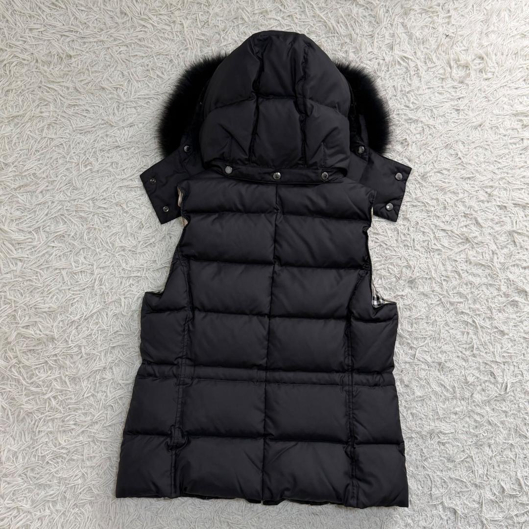 16984✨バーバリーロンドン フォックスファー ノバチェック ダウンベスト 黒