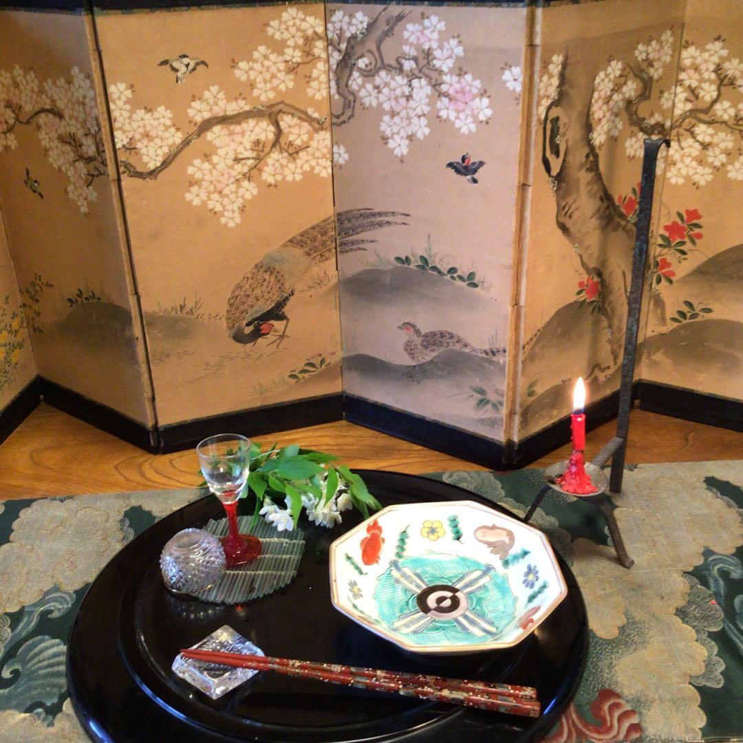 A664 古伊万里　錦手　金魚紋様　金縁　8角皿　　5枚　　zawa❣️