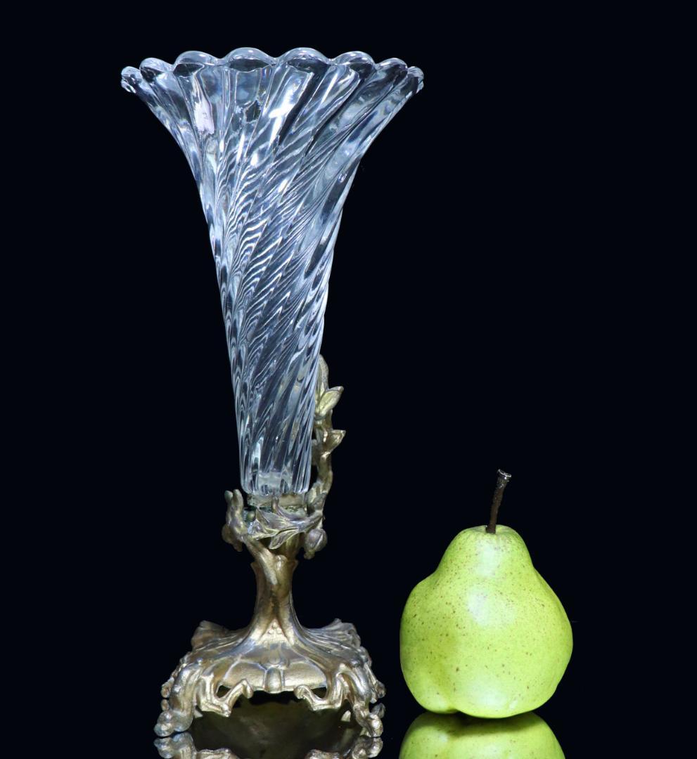 オールド・バカラ 美術館級 大型 センターピース 花瓶 ブロンズ装飾 バンブー