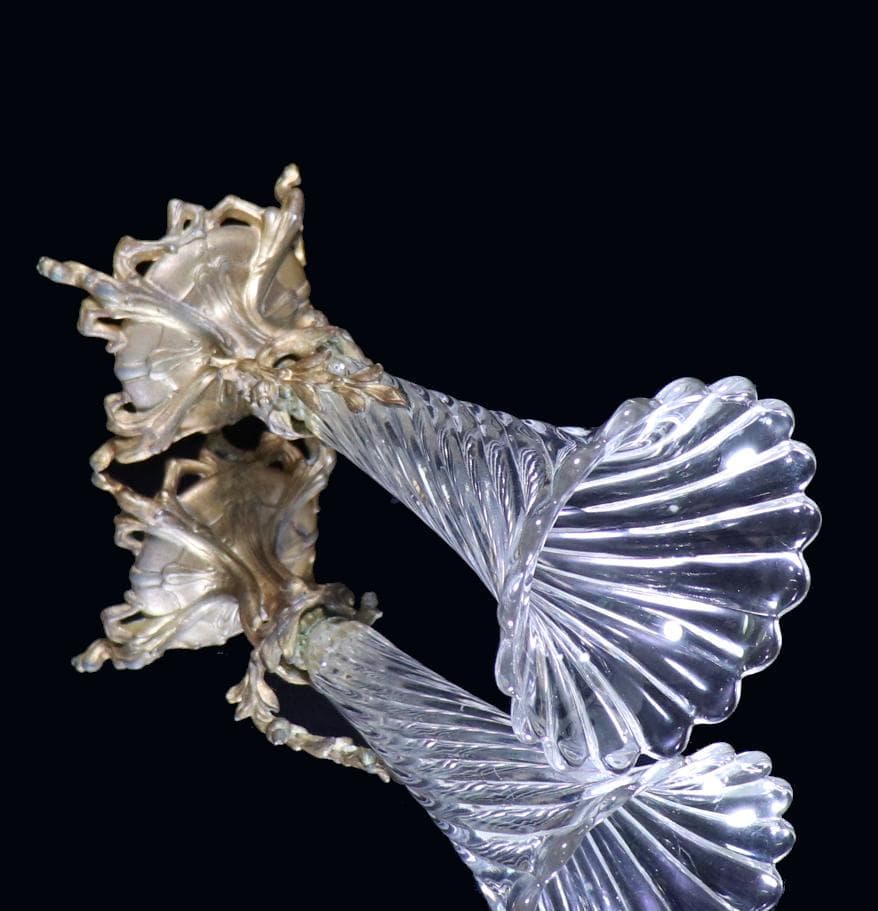 オールド・バカラ 美術館級 大型 センターピース 花瓶 ブロンズ装飾 バンブー