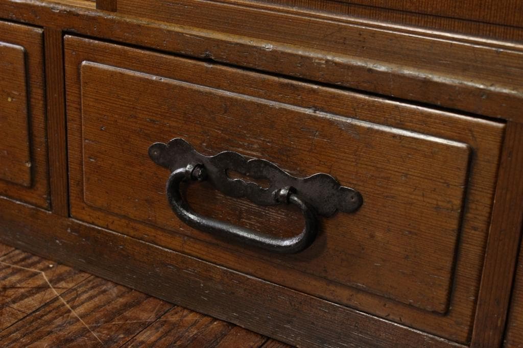 古い木製茶箪笥 収納棚/和家具/飾棚/食器棚時代箪笥/茶道具/ガラス戸棚/煎茶棚