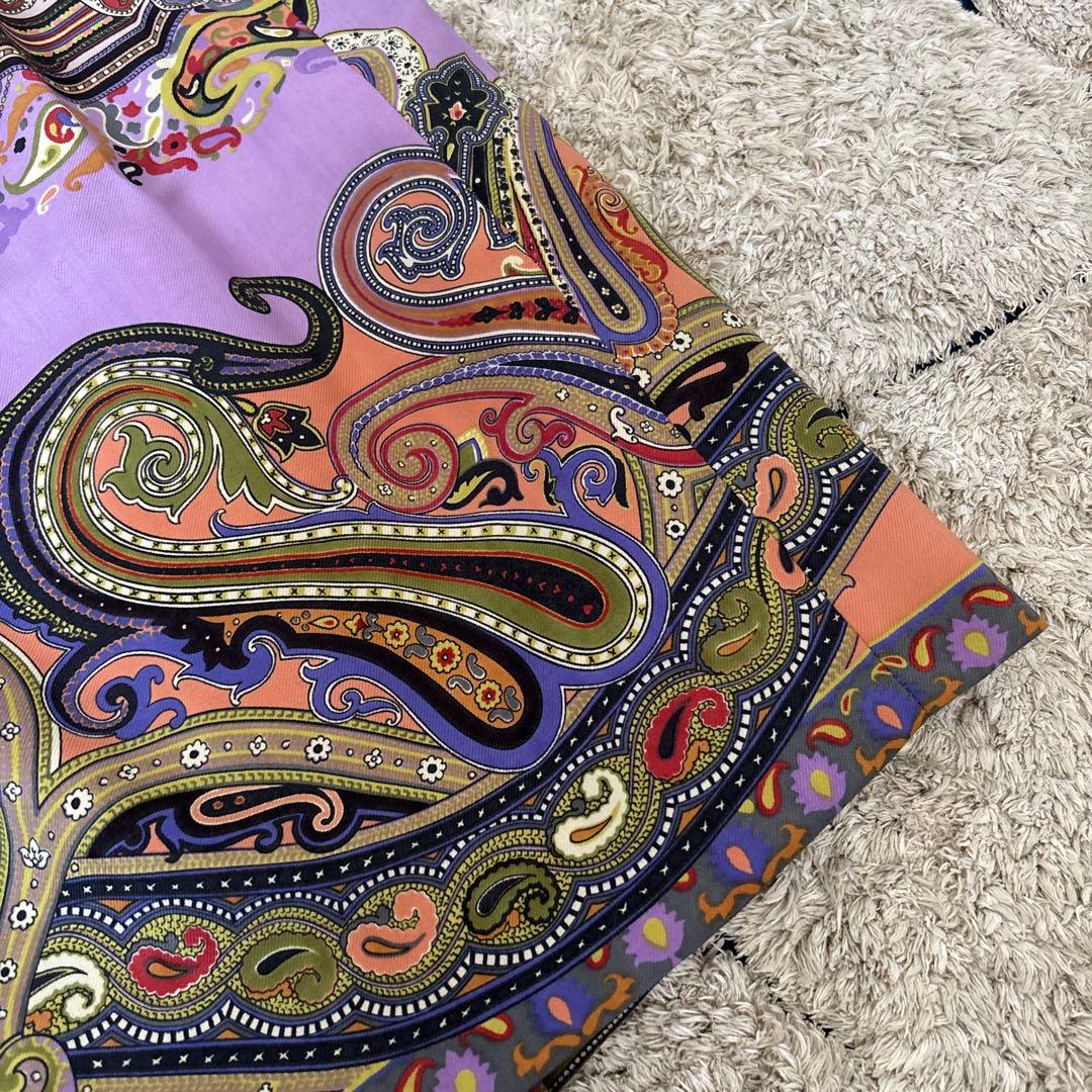 【極美品✨】エトロ　スカート　大きいサイズ　46 ペイズリー　牛革　レザー