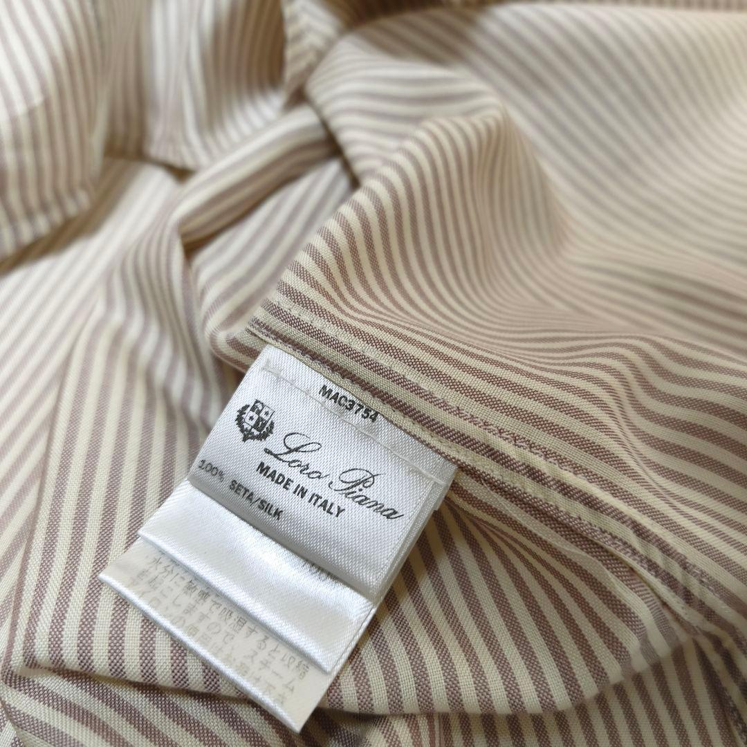 美品✨ロロピアーナ シルク100% ストライプシャツ ベージュ M