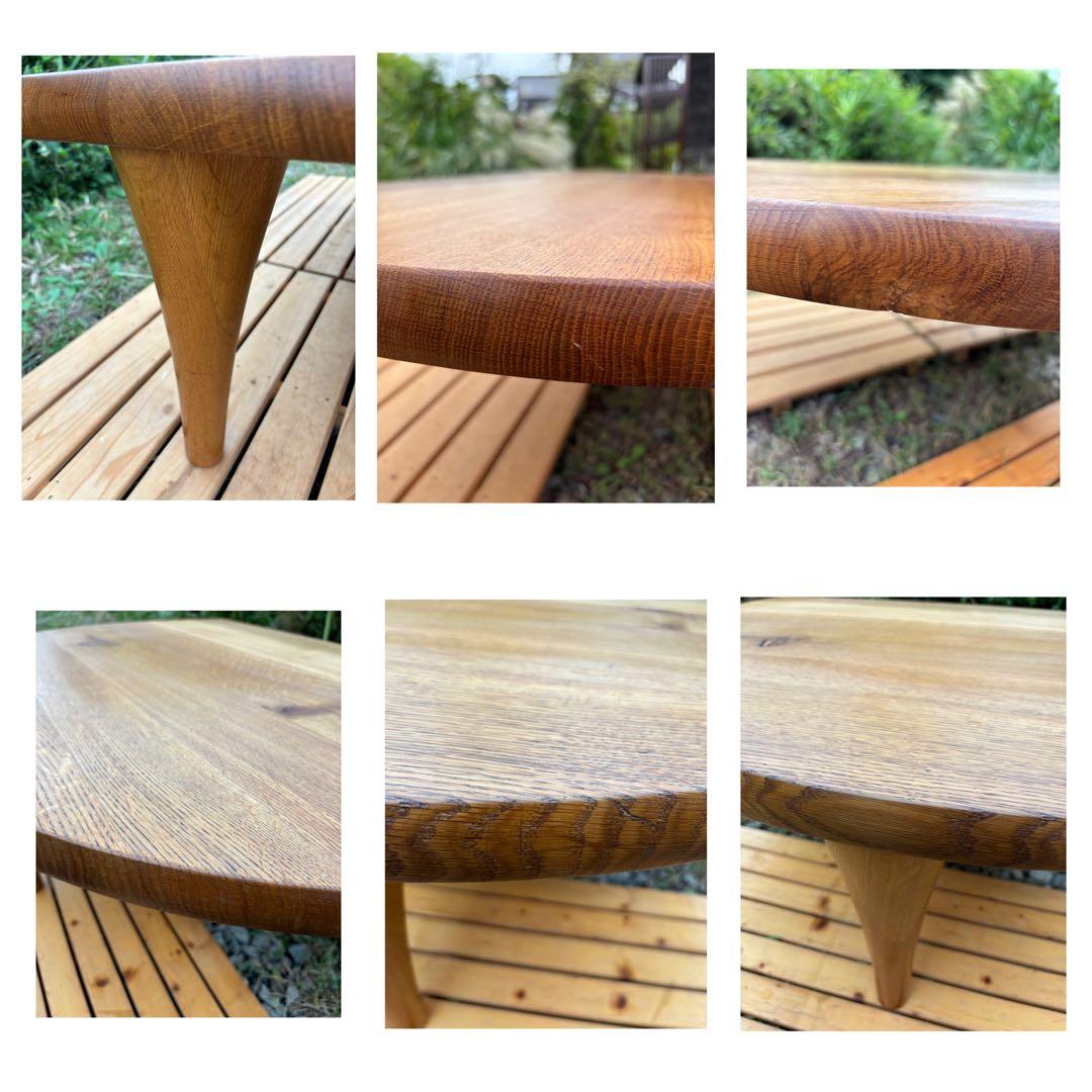 飛騨産業 キツツキ 森のことば オーク無垢材 節入り 半円形リビングローテーブル