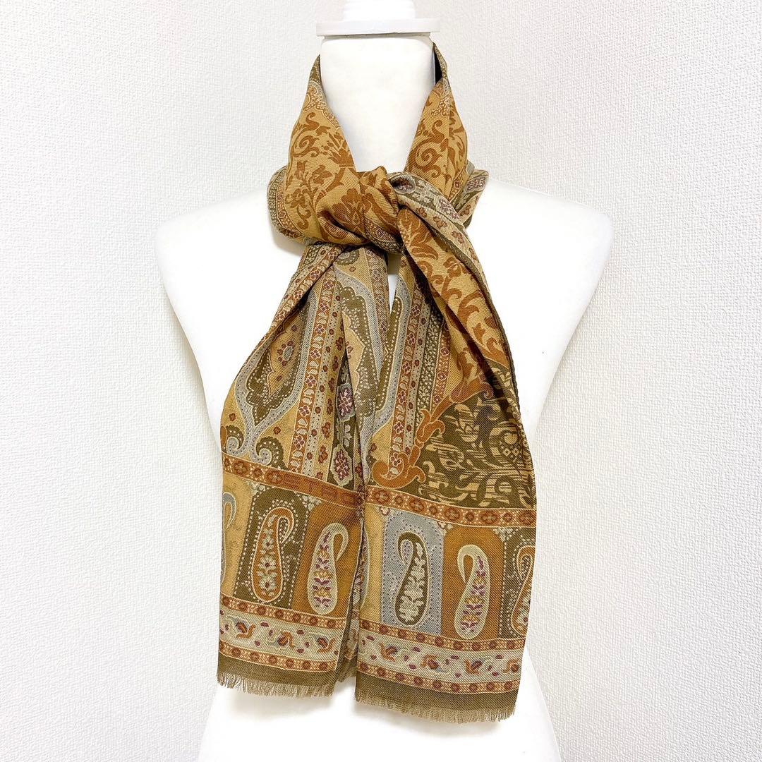 美品 ETRO エトロ スカーフ ウール混シルク ペイズリー柄 イタリア製