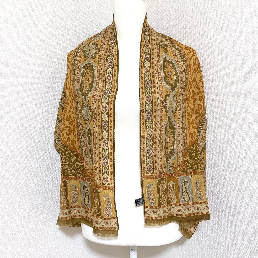 美品 ETRO エトロ スカーフ ウール混シルク ペイズリー柄 イタリア製
