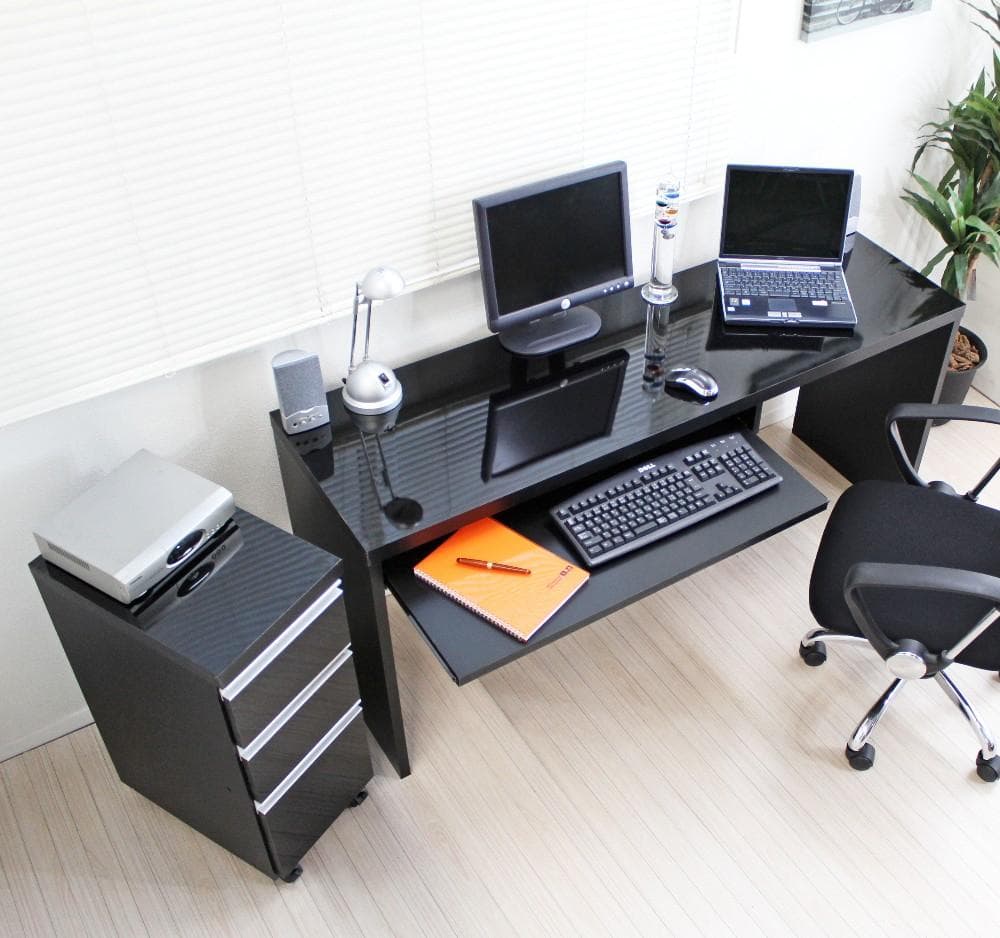 【新品・送料無料】鏡面仕上ハイタイプ150cm幅パソコンデスク2点セット