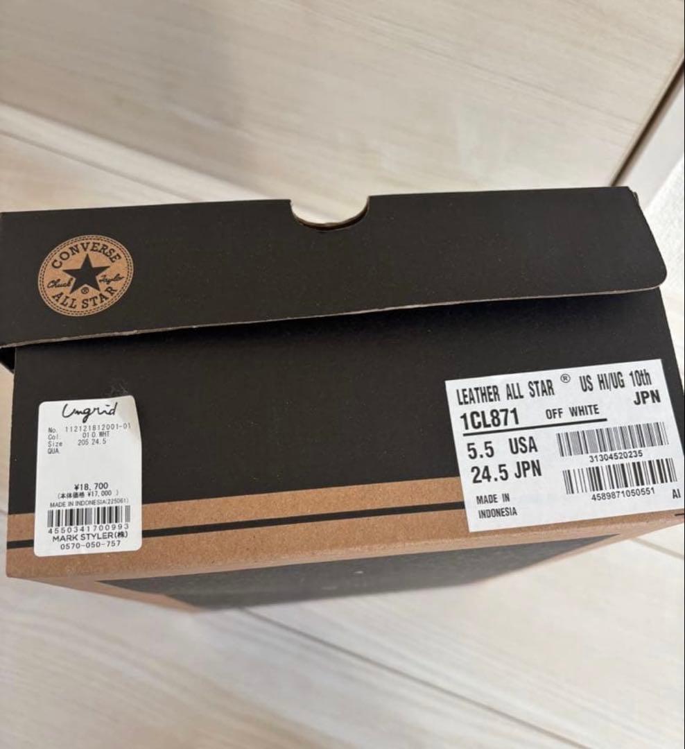 【新品】Ungrid × CONVERSE アイボリーレザーハイカットスニーカー