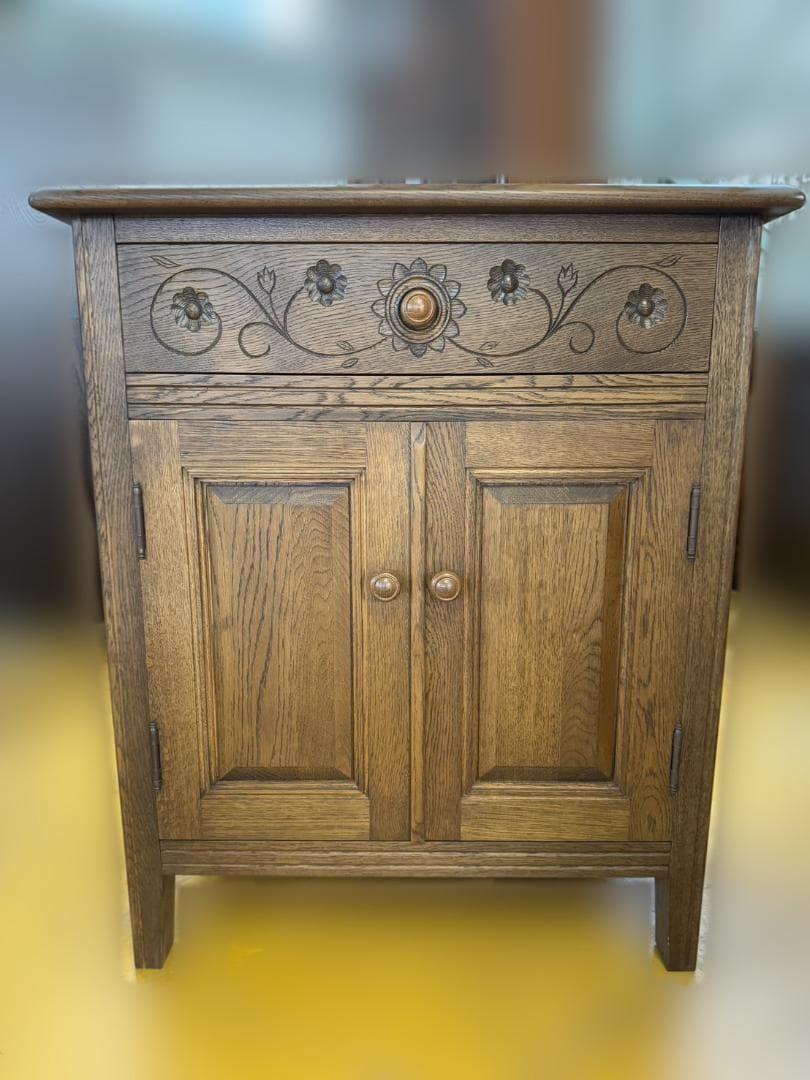 【美品】雅 花柄キャビネット 道産ナラ材