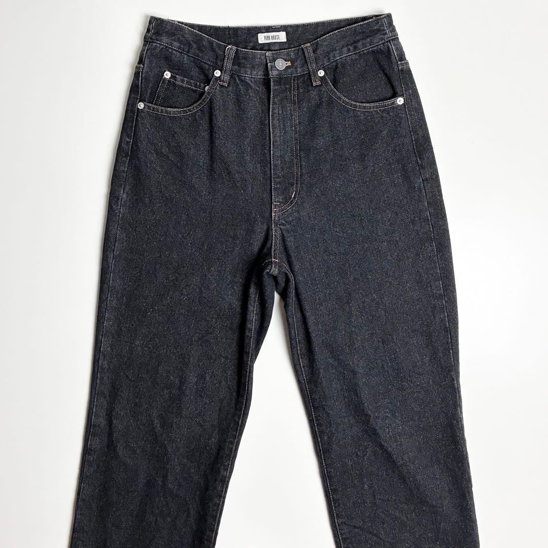 【極美品】ピンクハウス/ブラックデニム/裾裏ロゴプリント入り/パンツ/ナチュラル