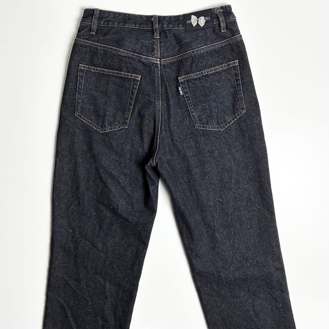 【極美品】ピンクハウス/ブラックデニム/裾裏ロゴプリント入り/パンツ/ナチュラル