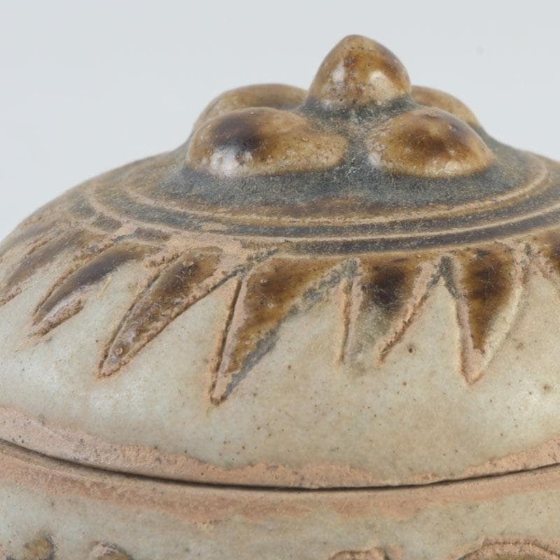 タイ古陶磁　スンコロク　宋胡禄　唐草文　盒子　香合　仕覆付　V　9902