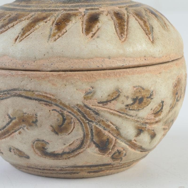 タイ古陶磁　スンコロク　宋胡禄　唐草文　盒子　香合　仕覆付　V　9902