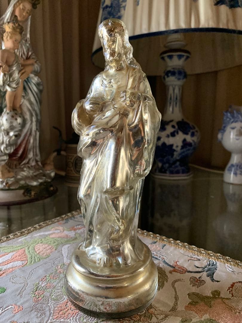 フランス製アンティーク　激レア・メーキュリーガラス聖心キリスト立像！