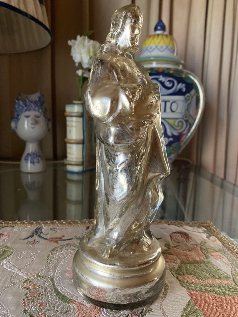 フランス製アンティーク　激レア・メーキュリーガラス聖心キリスト立像！