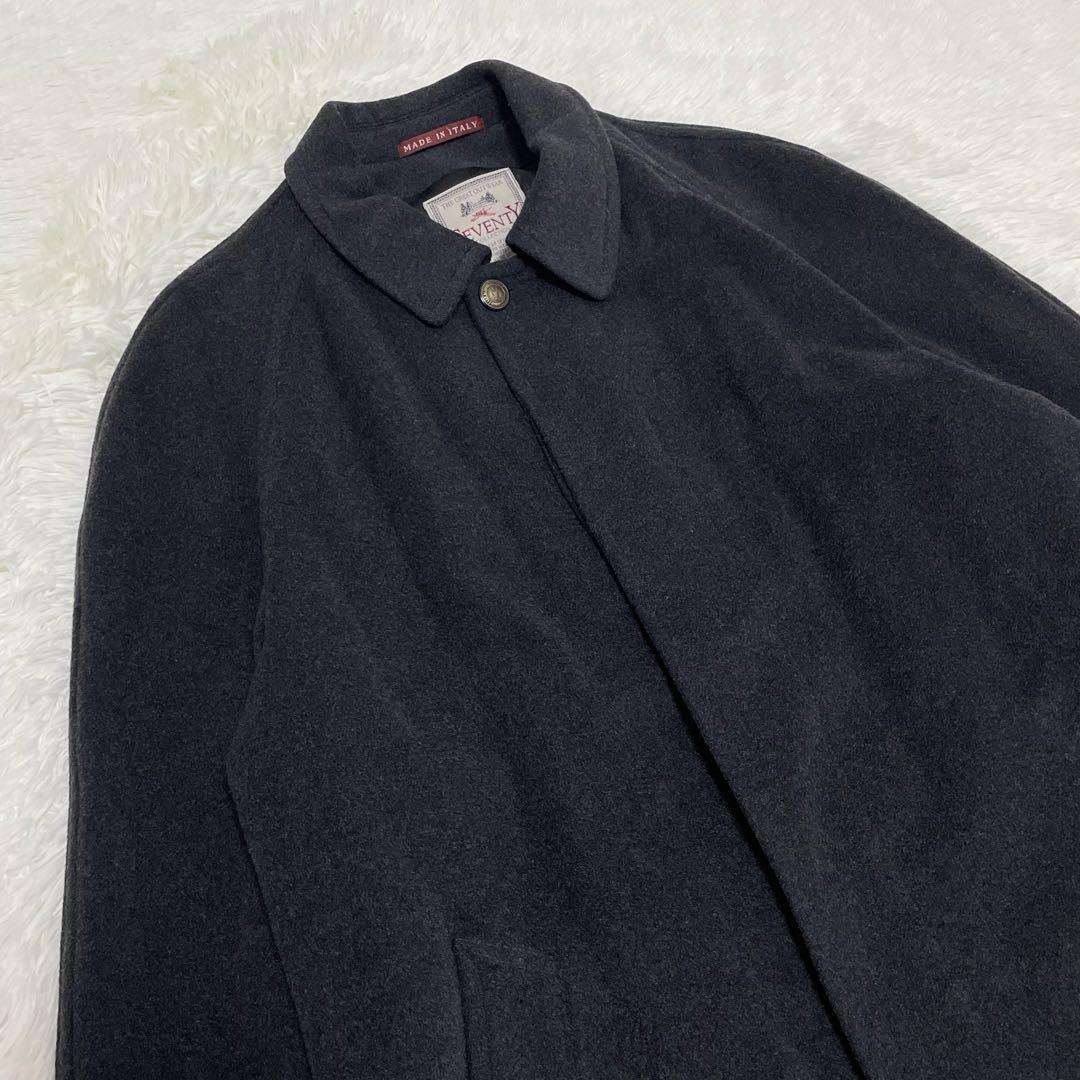 イタリア製 SEVENTY カシミヤ混 ステンカラーコート マキシ丈 金ボタン