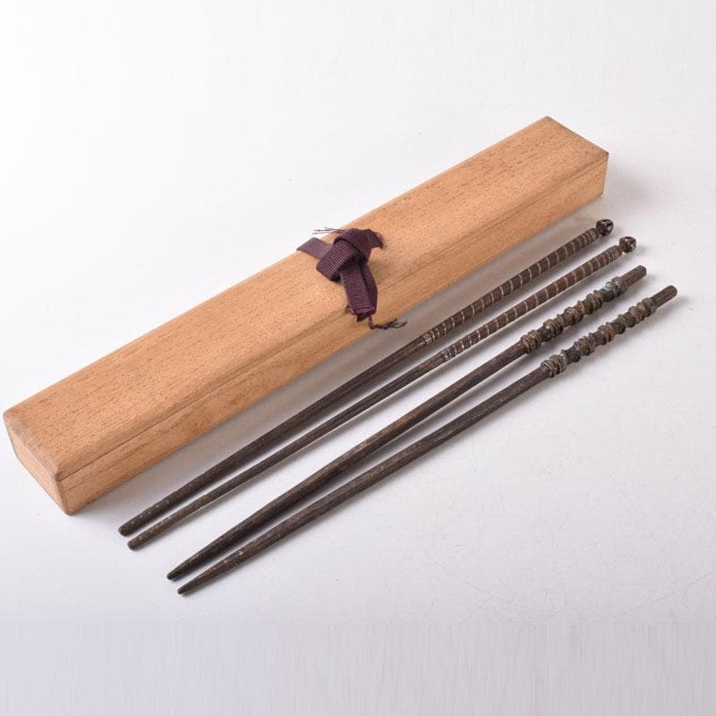 茶道具　内藤四郎作　古鉄　火箸　二種二組　共箱　C　7511