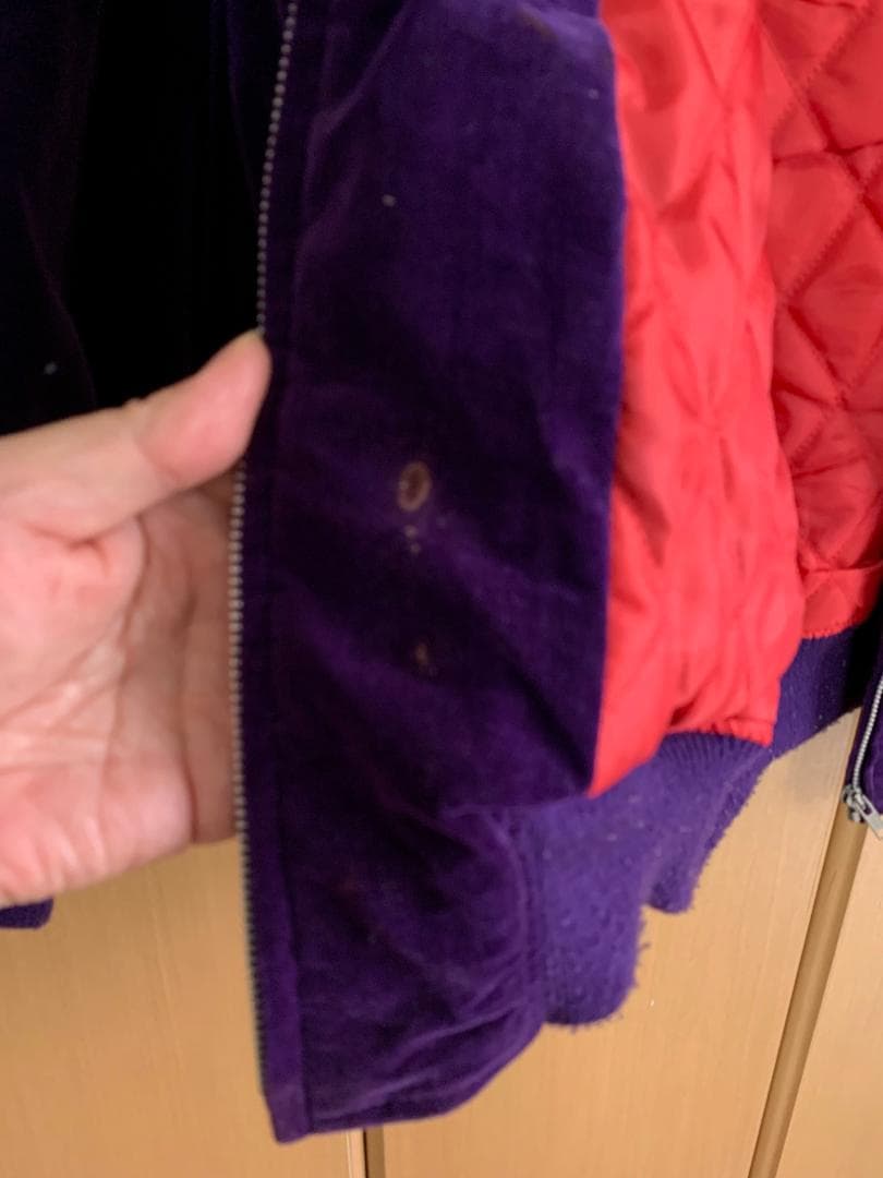 スカジャン日本製　紫ベロア生地　白鷹＆薔薇＆龍の刺繍　サイズ：フリー