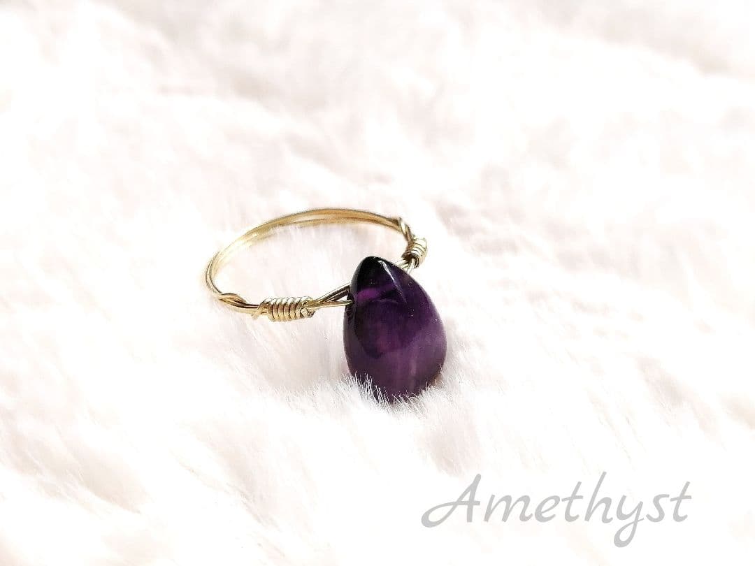 【アメジスト／ファントム】真鍮ワイヤー リング 指輪 14号