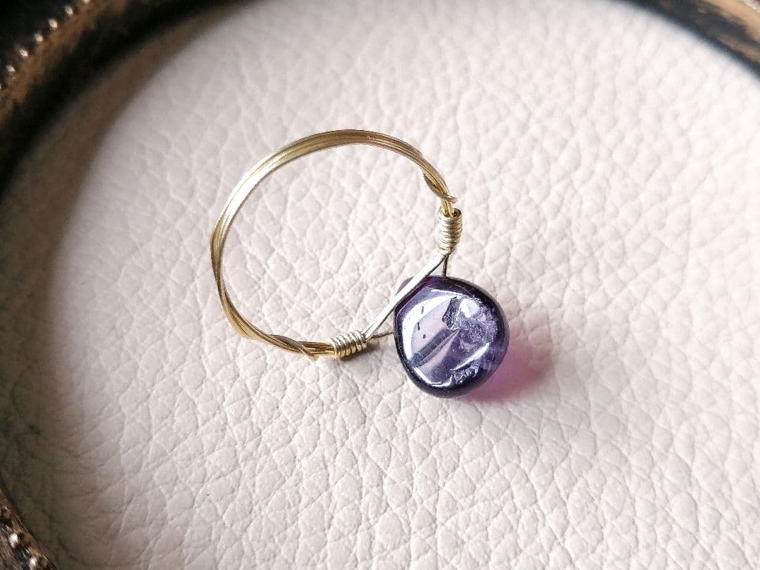 【アメジスト／ファントム】真鍮ワイヤー リング 指輪 14号