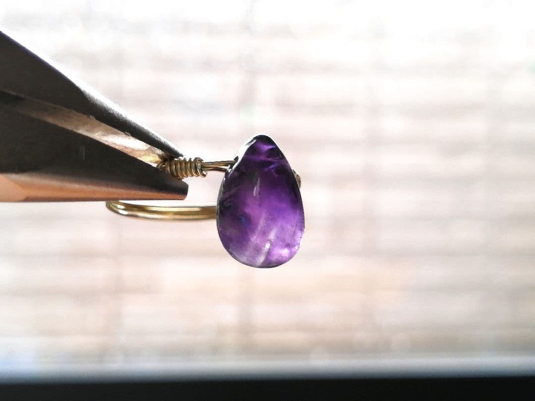 【アメジスト／ファントム】真鍮ワイヤー リング 指輪 14号