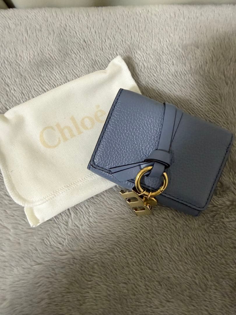 Chloé クロエ 3つ折り財布 ブルー Mチャーム 箱あり 正規品