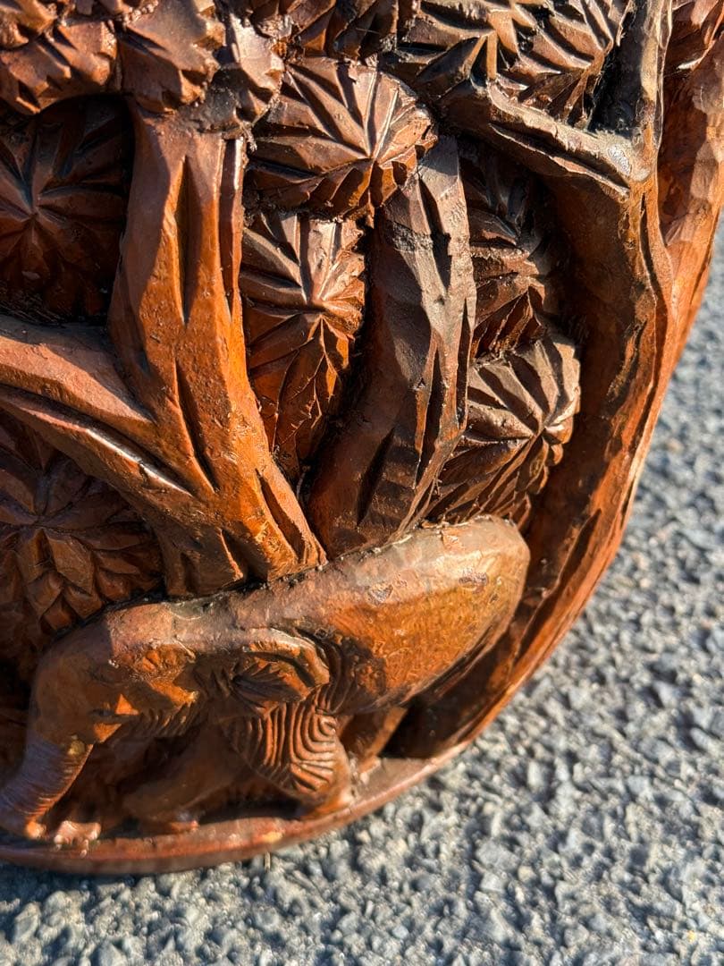 1点モノ♪一本彫 重量感♪ アンティーク スツール 収納樽 タイ ゾウ アジアン