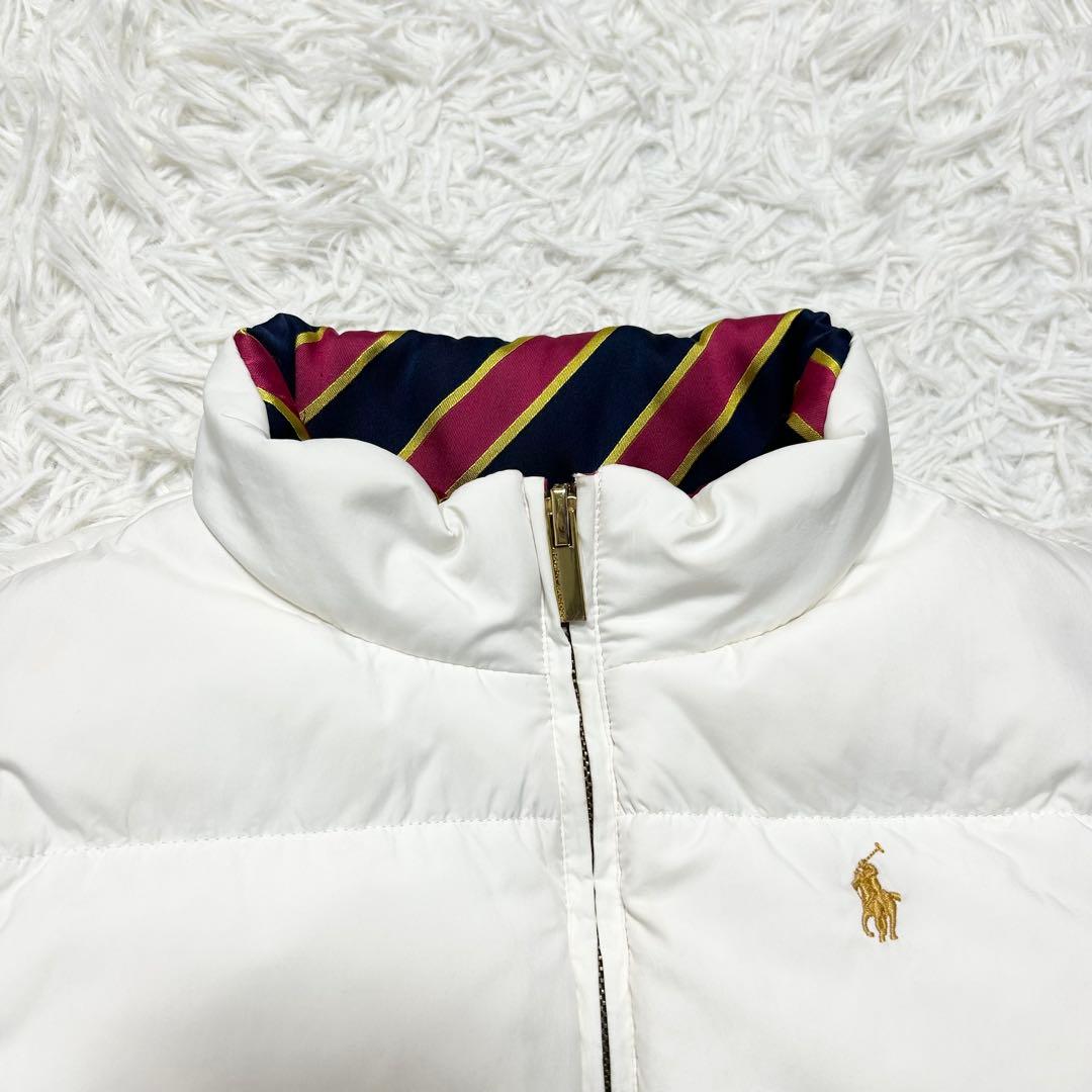 極上品 ラルフローレン ダウンベスト ポニー 白 ピンク リバーシブル 金金具