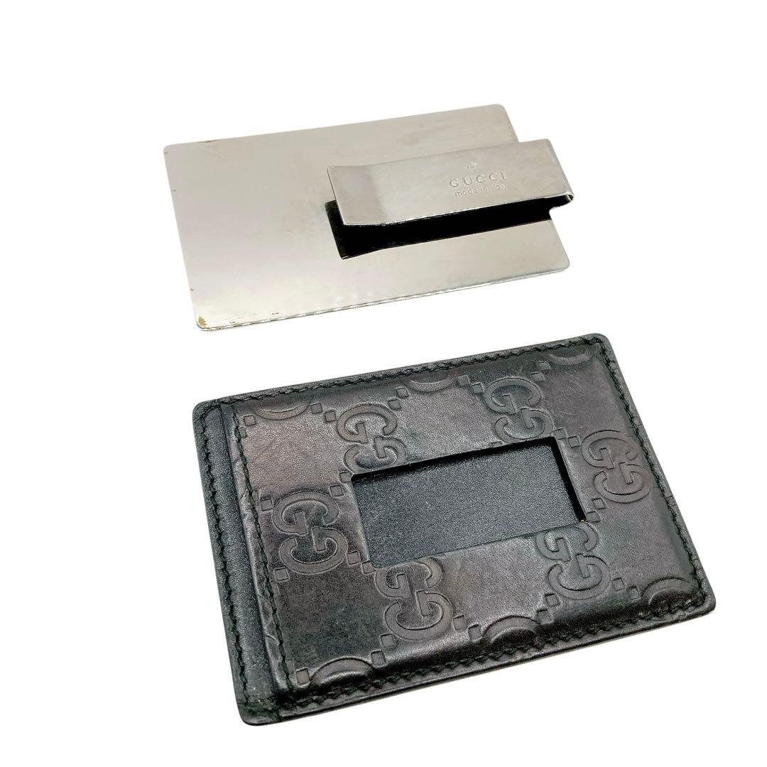 美品✨GUCCI マネークリップ　シマ　GG 総柄　シルバー　レザー　付属品完備