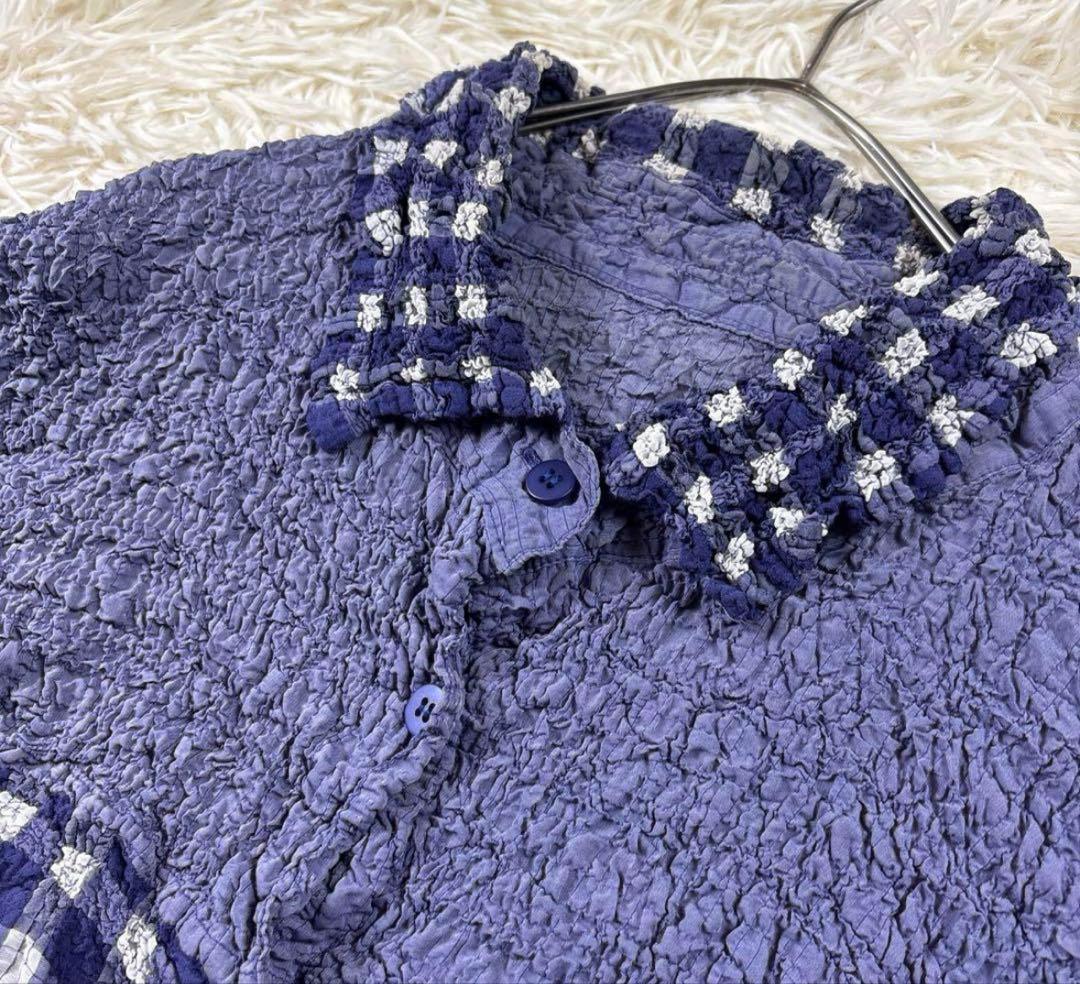 ISSEIMIYAKE イッセイミヤケ　シャツ　チェック柄　シワ加工　半袖