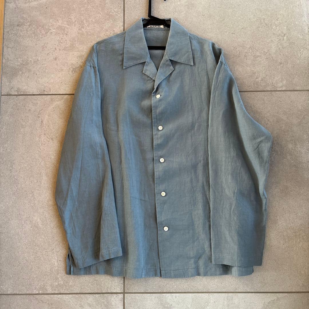 美品AURALEEリネンシャツオーラリー春物SSライトブルー