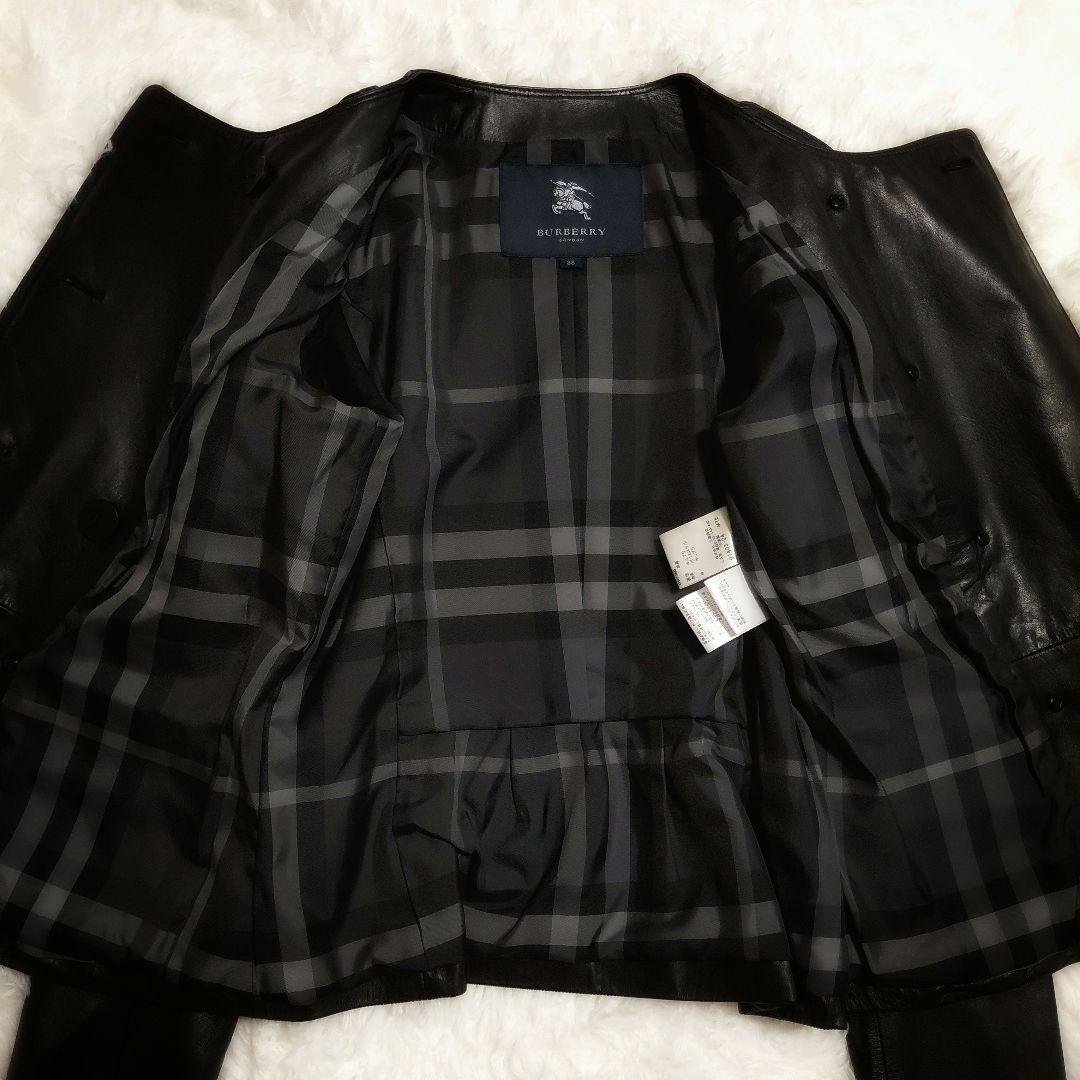 極美品✨バーバリーロンドン　羊皮ライダースジャケット 　ノーカラー　裏地チェック