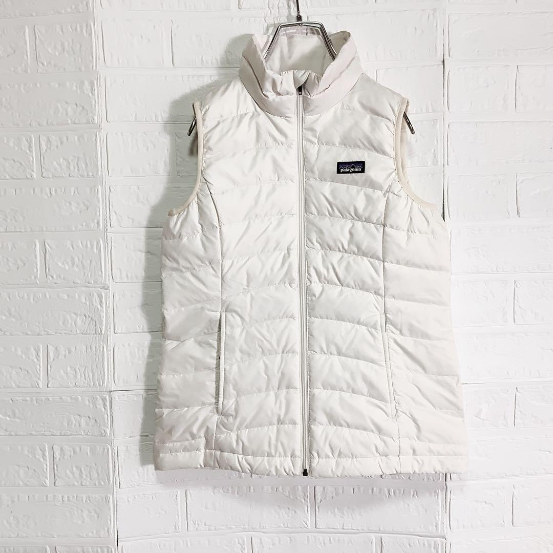 ○パタゴニア ダウンベスト キルティング フルジップ 刺繍ロゴ ホワイト 白 S
