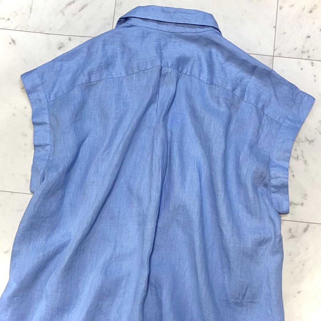 美品 ポロラルフローレン リネン ポップオーバー シャツ フレンチスリーブ S