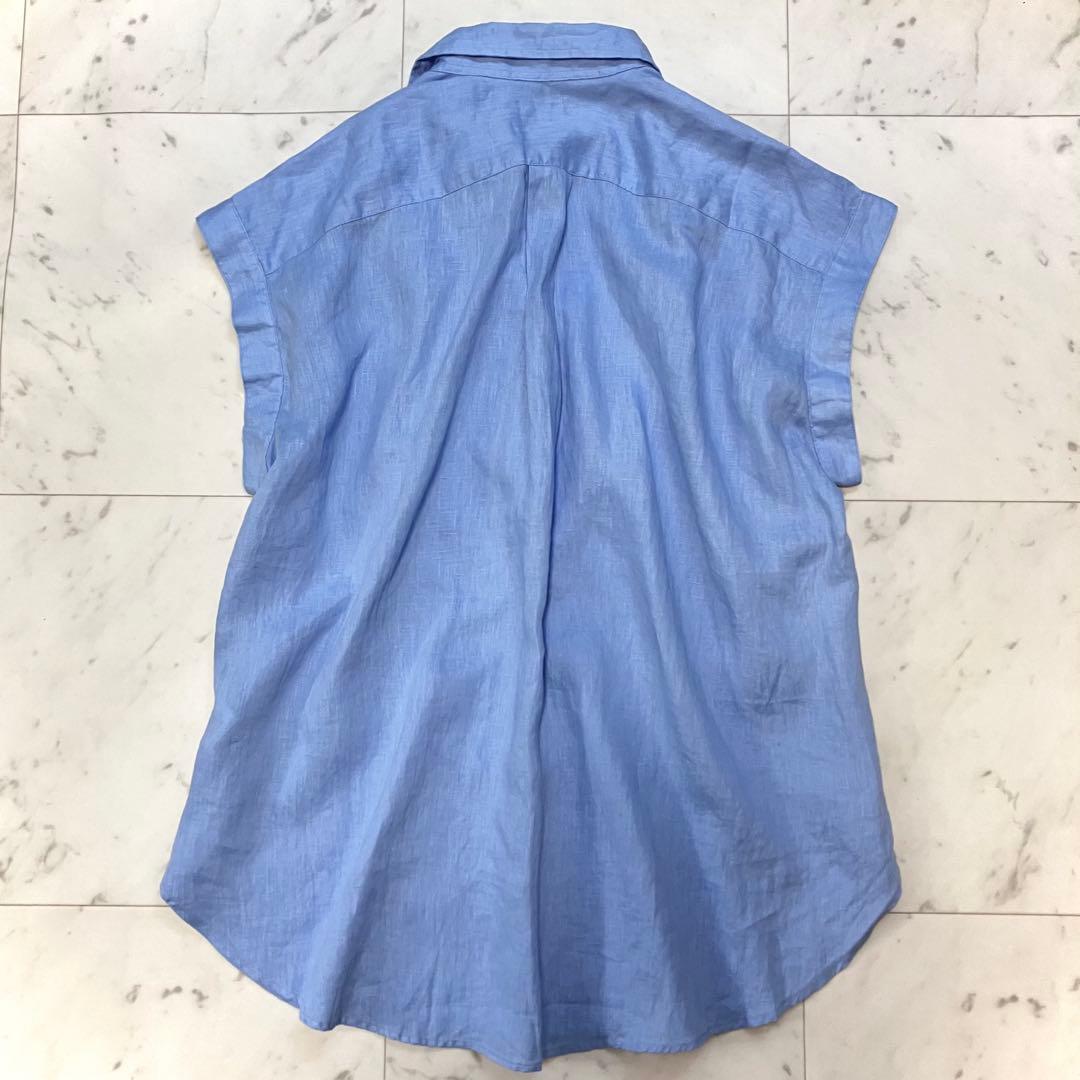 美品 ポロラルフローレン リネン ポップオーバー シャツ フレンチスリーブ S