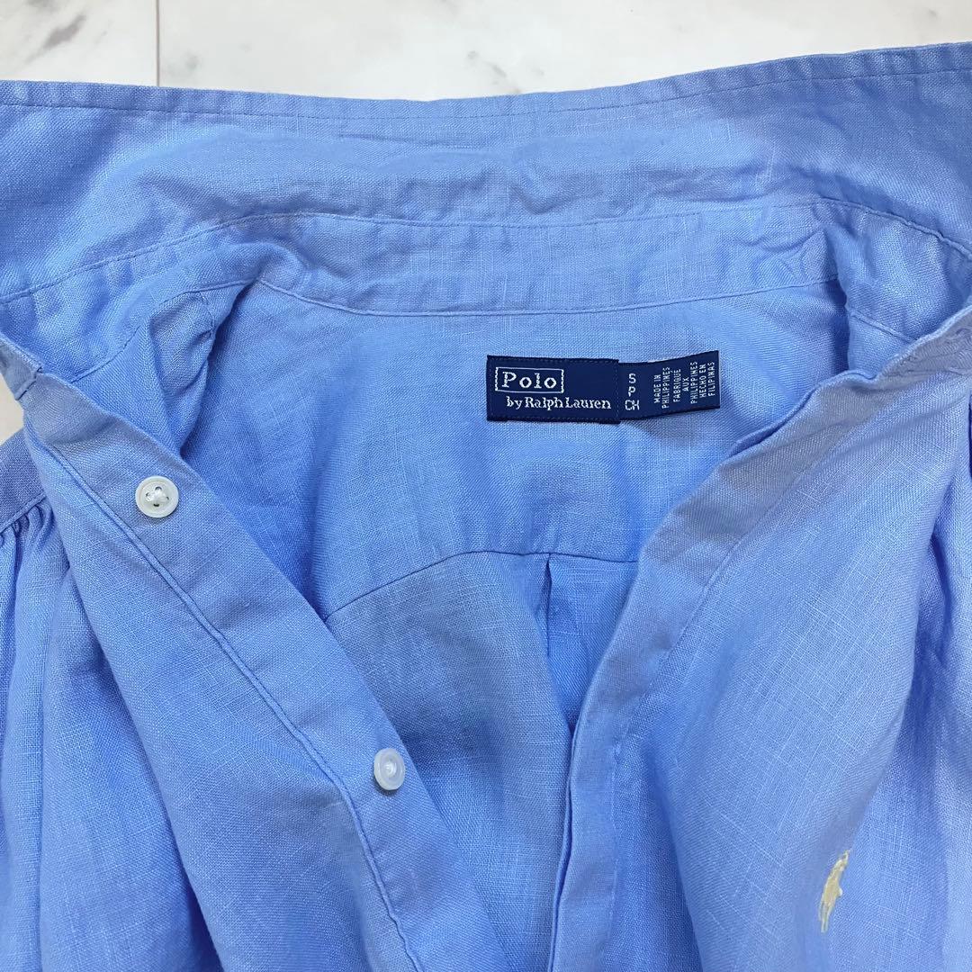 美品 ポロラルフローレン リネン ポップオーバー シャツ フレンチスリーブ S