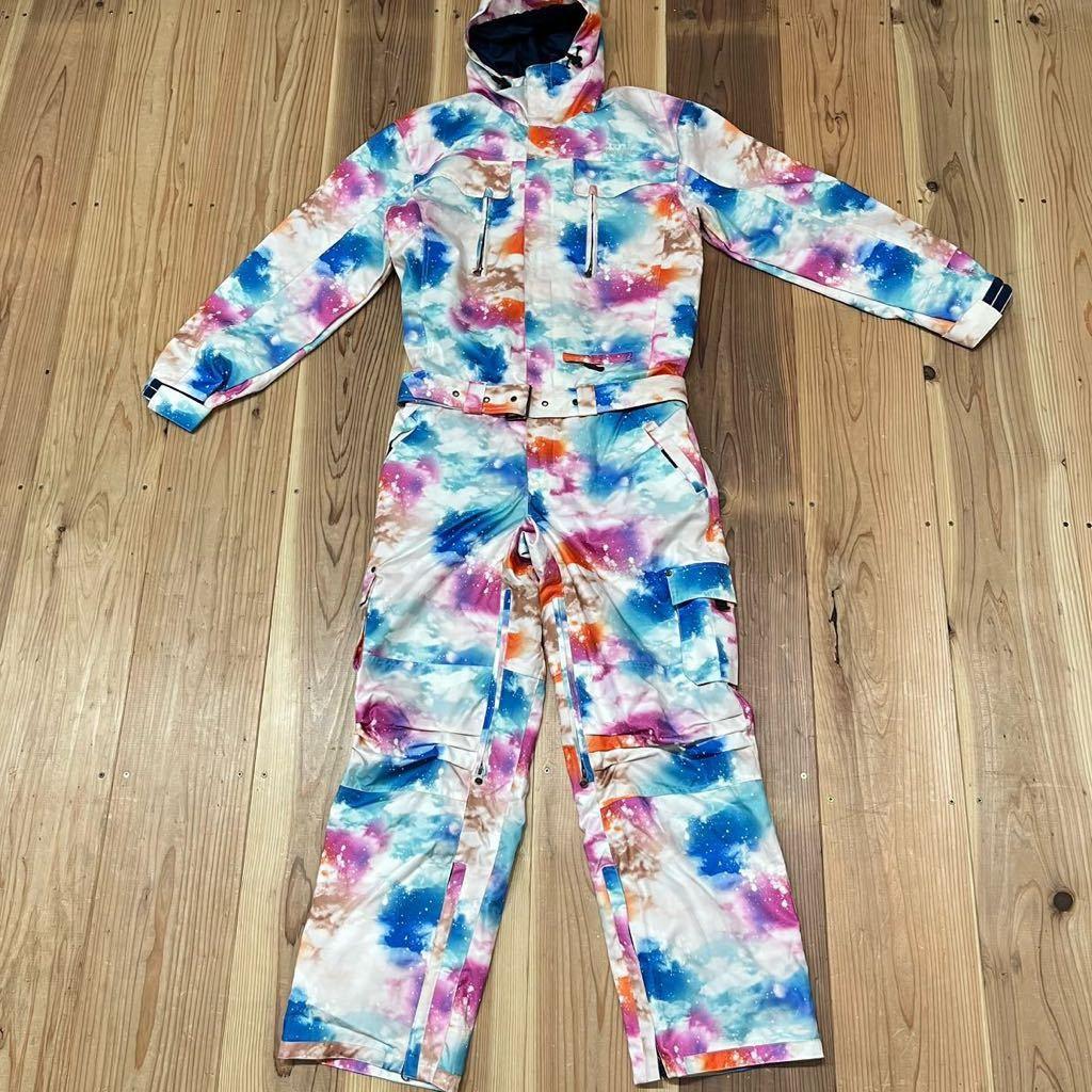 PONTAPES スノーボードウェア つなぎ スキーウェア 総柄 フード M