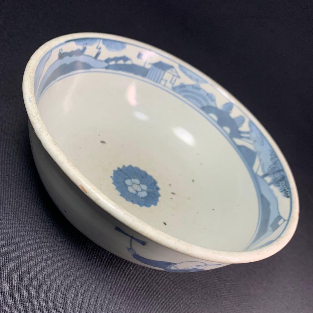 K684⭐︎湖東焼 染付 見込みは五弁花 唐子文 二重角福 献上手 鉢