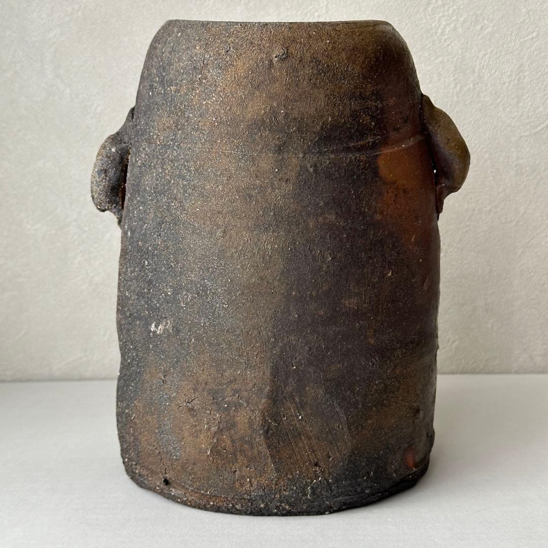 和仁栄幸(正興) 備前 花器 窯変耳付花入 共箱