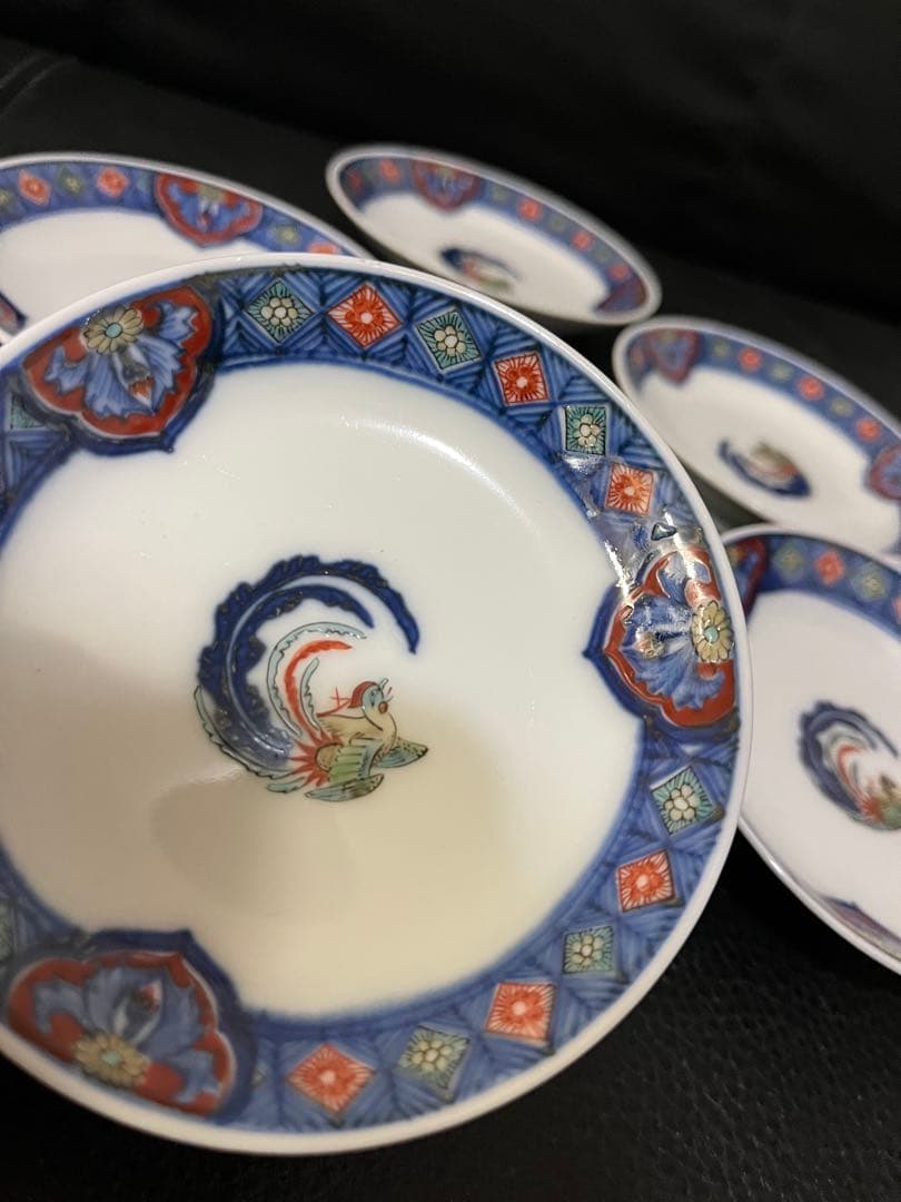 蓮十二代 酒井田柿右衛門 染錦渕地紋 豆皿5枚