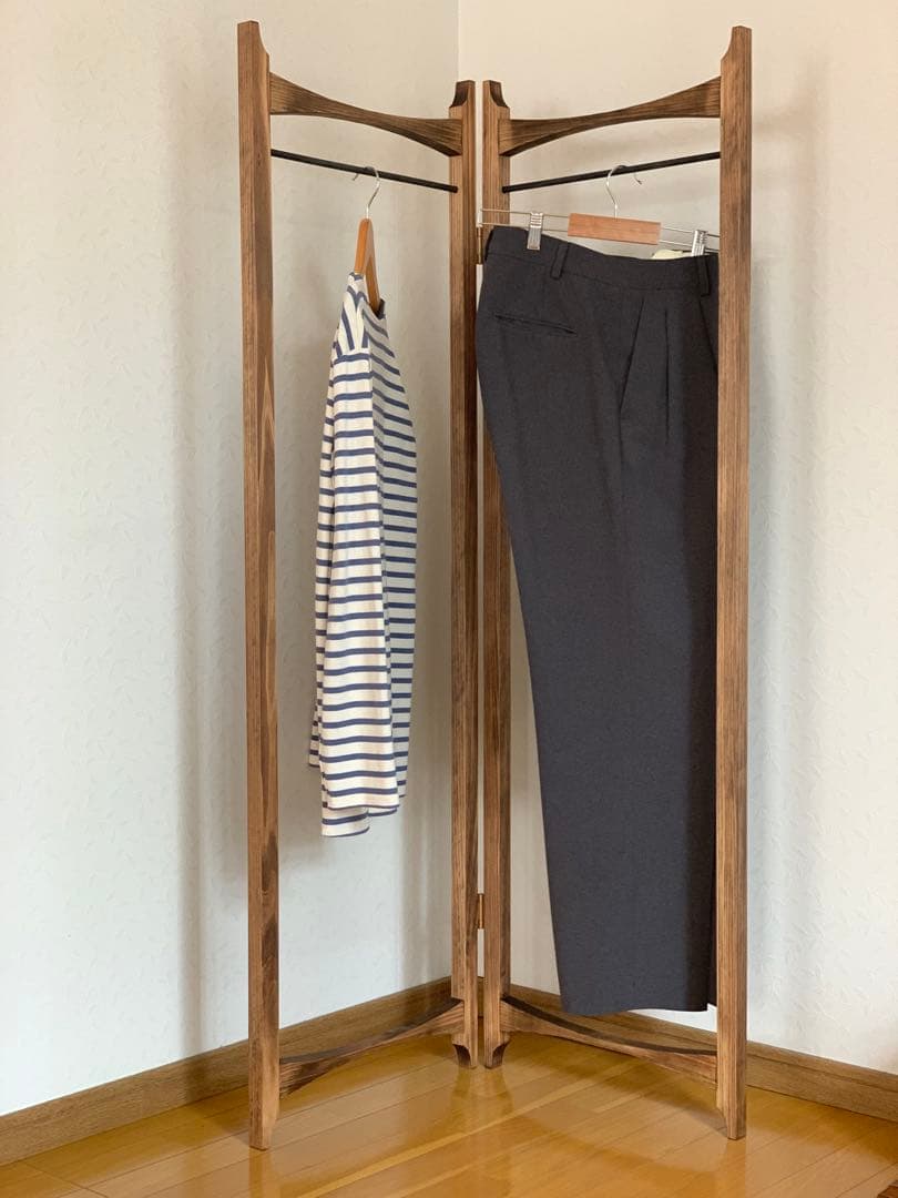 【無垢ひのき材】木とアイアンのスタイルハンガーラック　ミッドセンチュリー風
