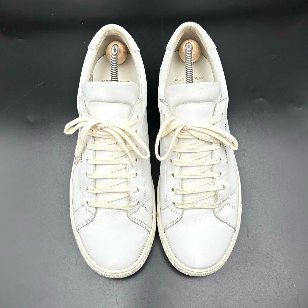 【美品】サンローラン ローカットスニーカー ロゴ メンズ レザー 白 27.5